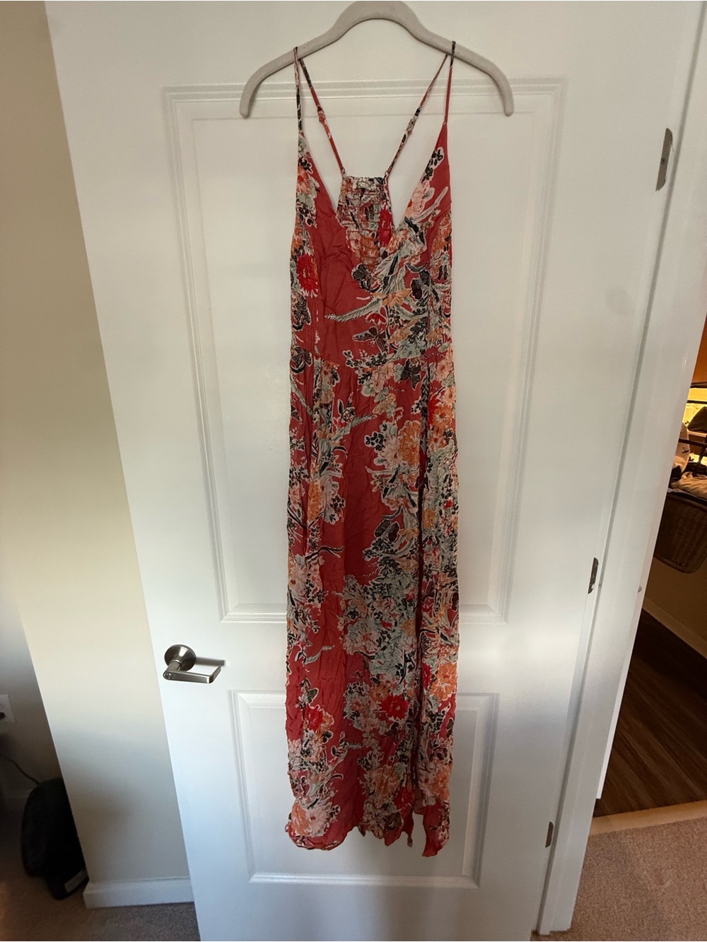 Floral Coral Spaghetti-Strap Maxi Dress